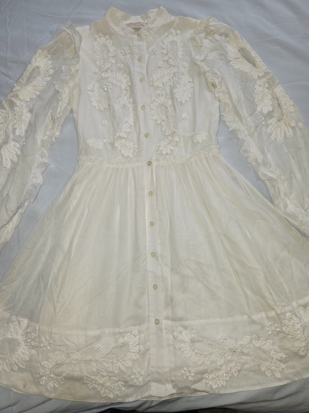 Michael Kors Embroidered Cotton Shirtdress White Size XS
